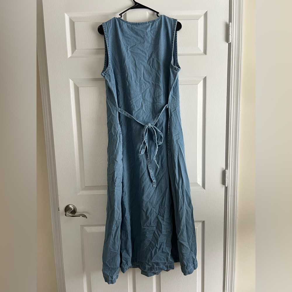 The Vermont Country Store Blue Denim Tie-Back Buttons Pockets Maxi Dress Large - Picture 2 of 7